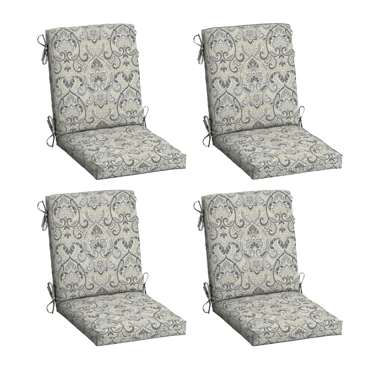 Arden Selections front view of 4-pack neutral damask cushions shows coordinated patio style and comfort