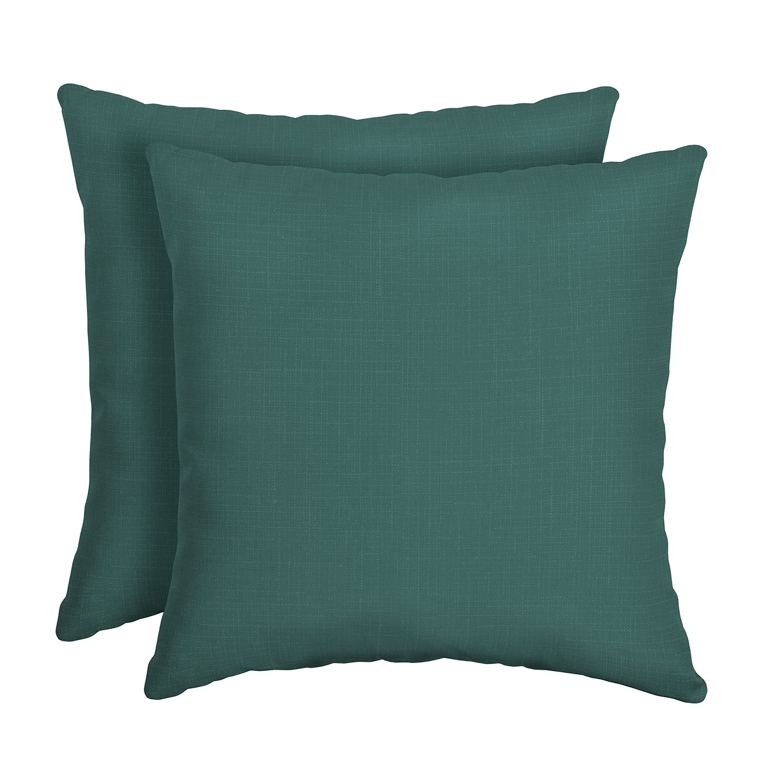 Arden Selections front view of two peacock blue-green outdoor pillows showing color and shape benefit