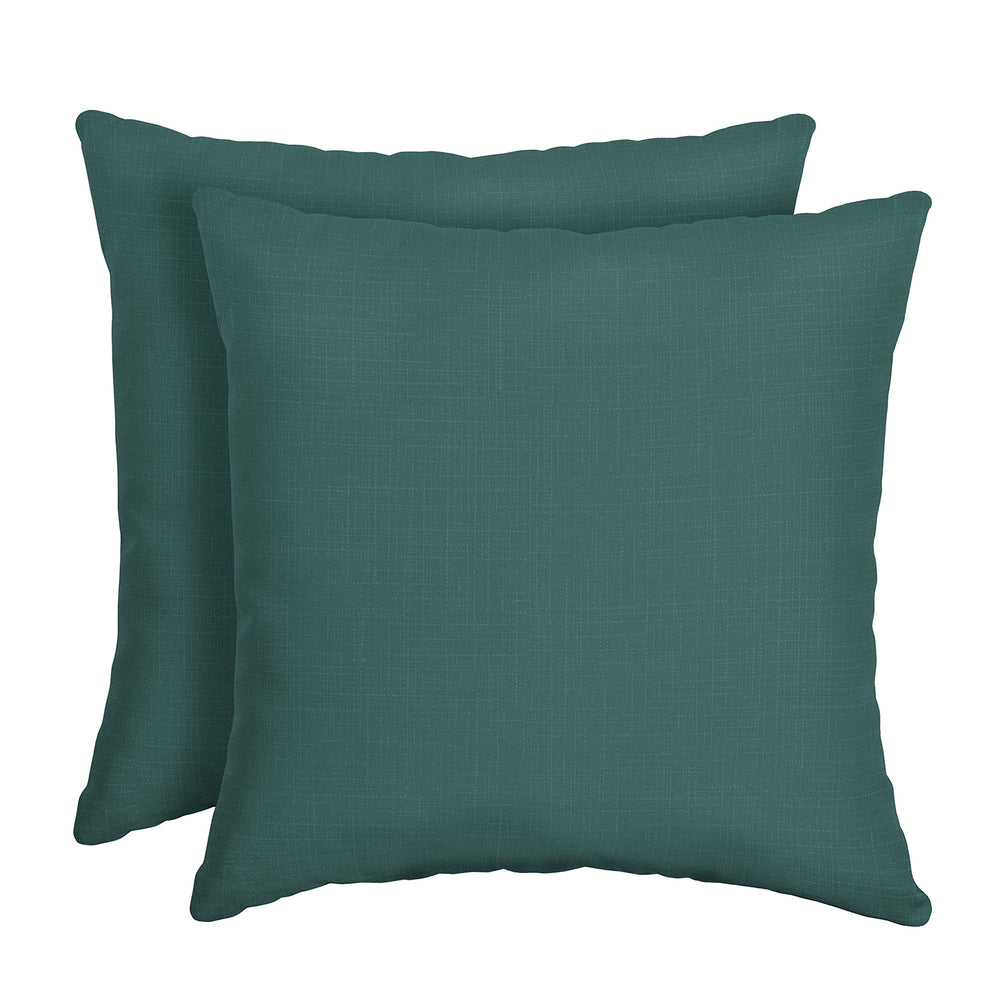 Arden Selections front view of two peacock blue-green outdoor pillows showing color and shape benefit