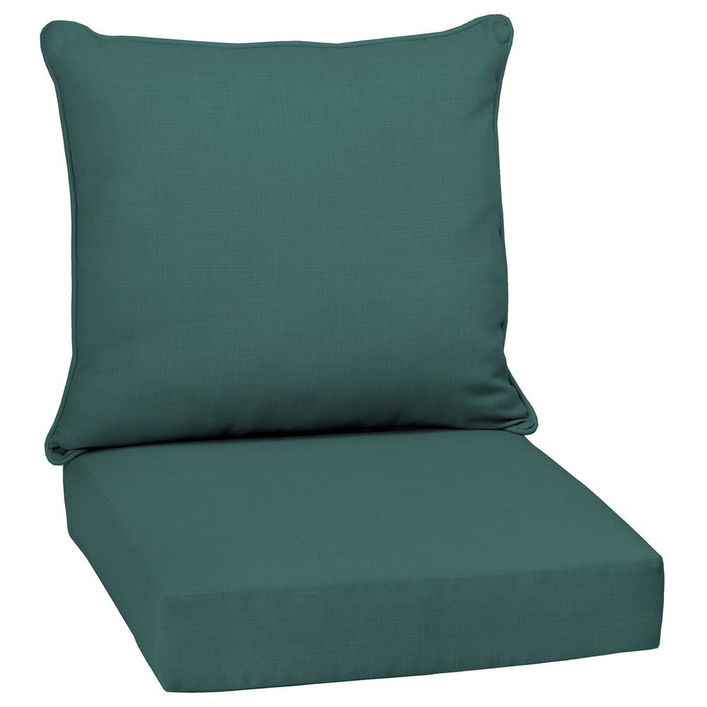 Arden Selections front view showing peacock blue green cushions and durable design