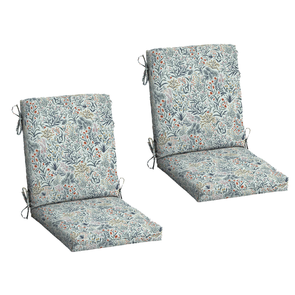 Arden Selections front view showing two pistachio botanical cushions, adds patio style