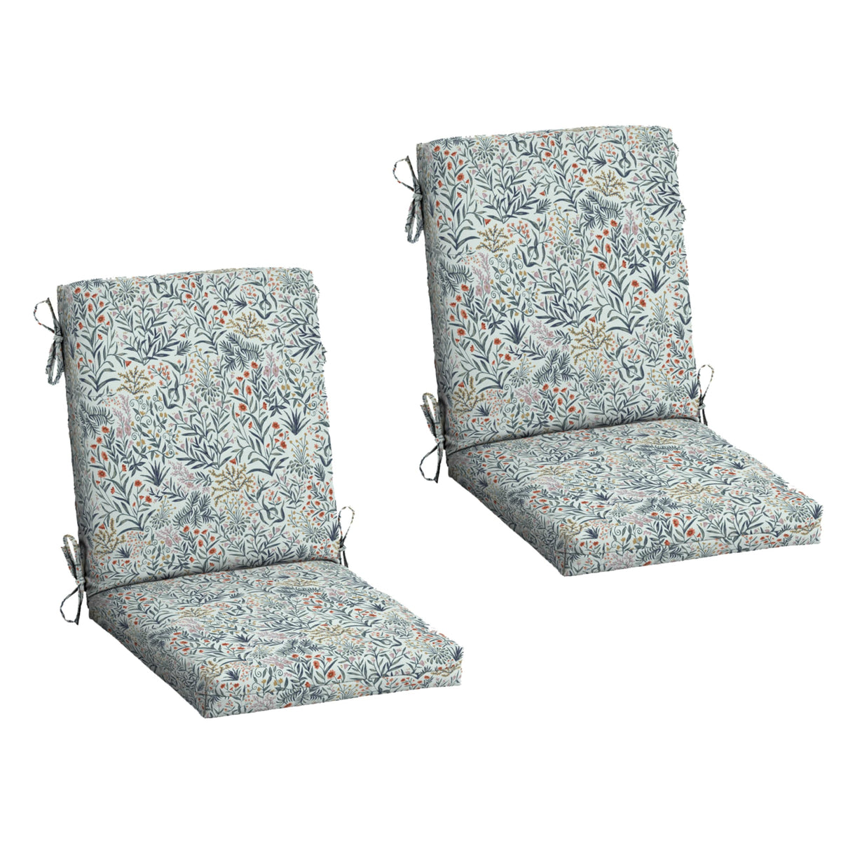Arden Selections front view showing two pistachio botanical cushions, adds patio style