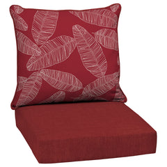 Arden Selections front view of red leaf palm cushion set showing vibrant pattern and fit