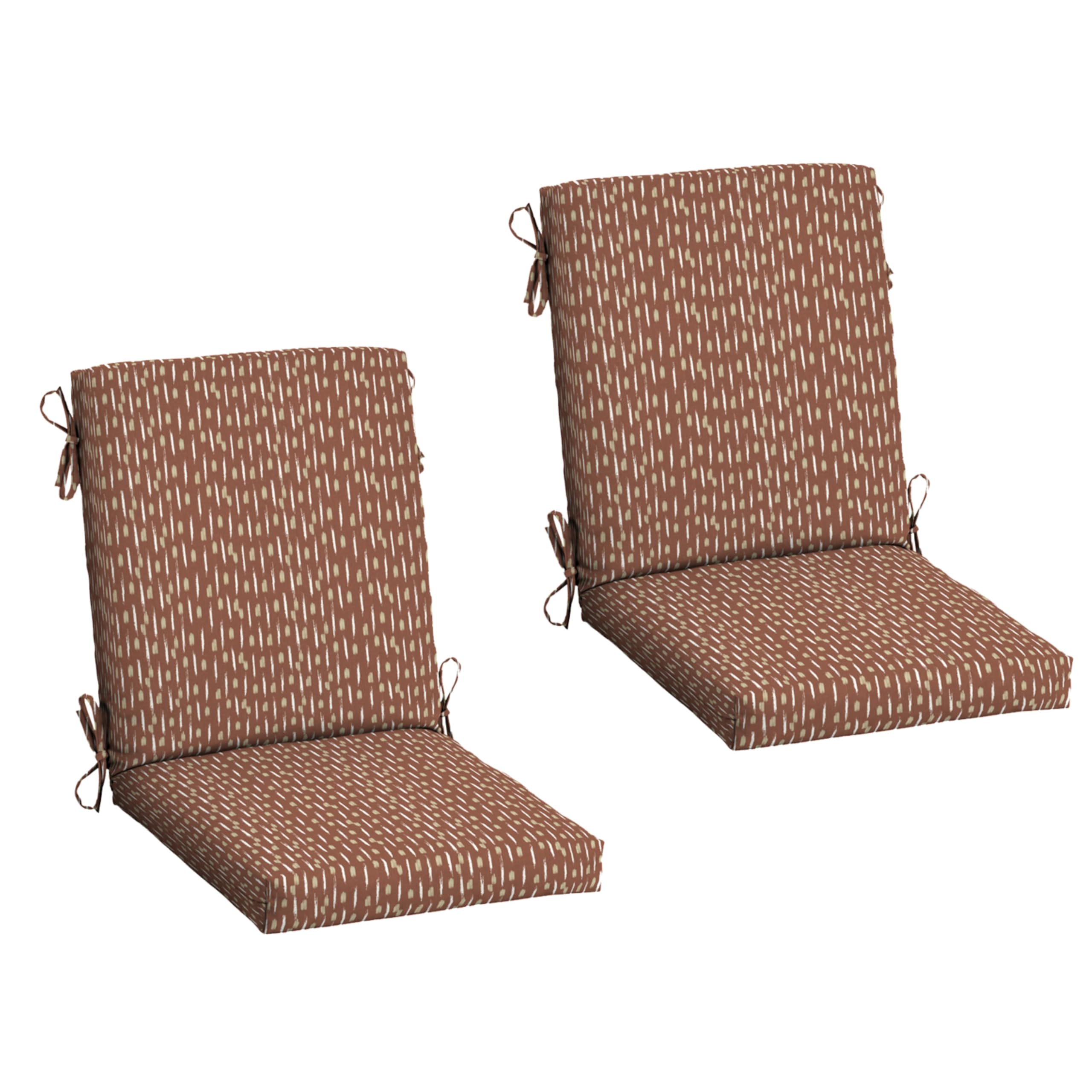 Arden Selections front view of two rust red chair cushions showing vibrant color and fit