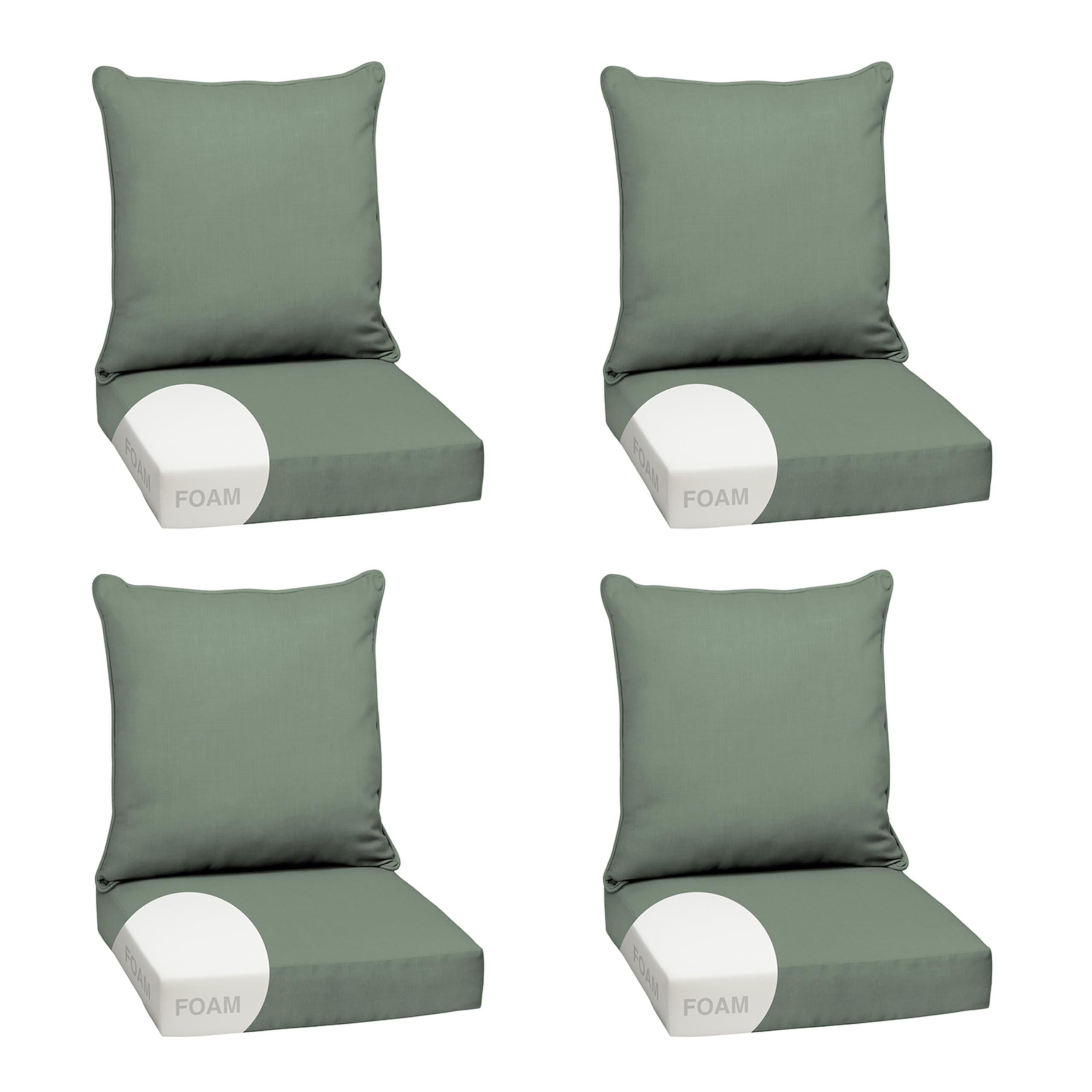 Arden Selections front view of sage green cushion set showing neat packaging and style benefits