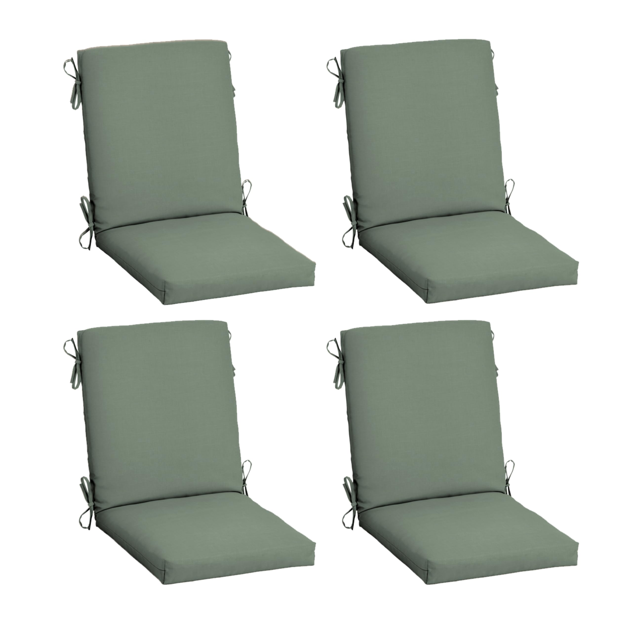 Arden Selections front view of sage green 4-pack cushions showing complete set and color