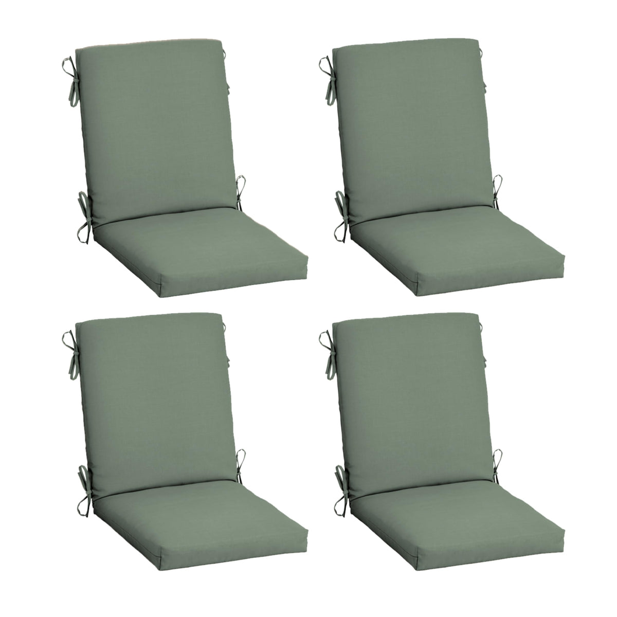 Arden Selections front view of sage green 4-pack cushions showing complete set and color