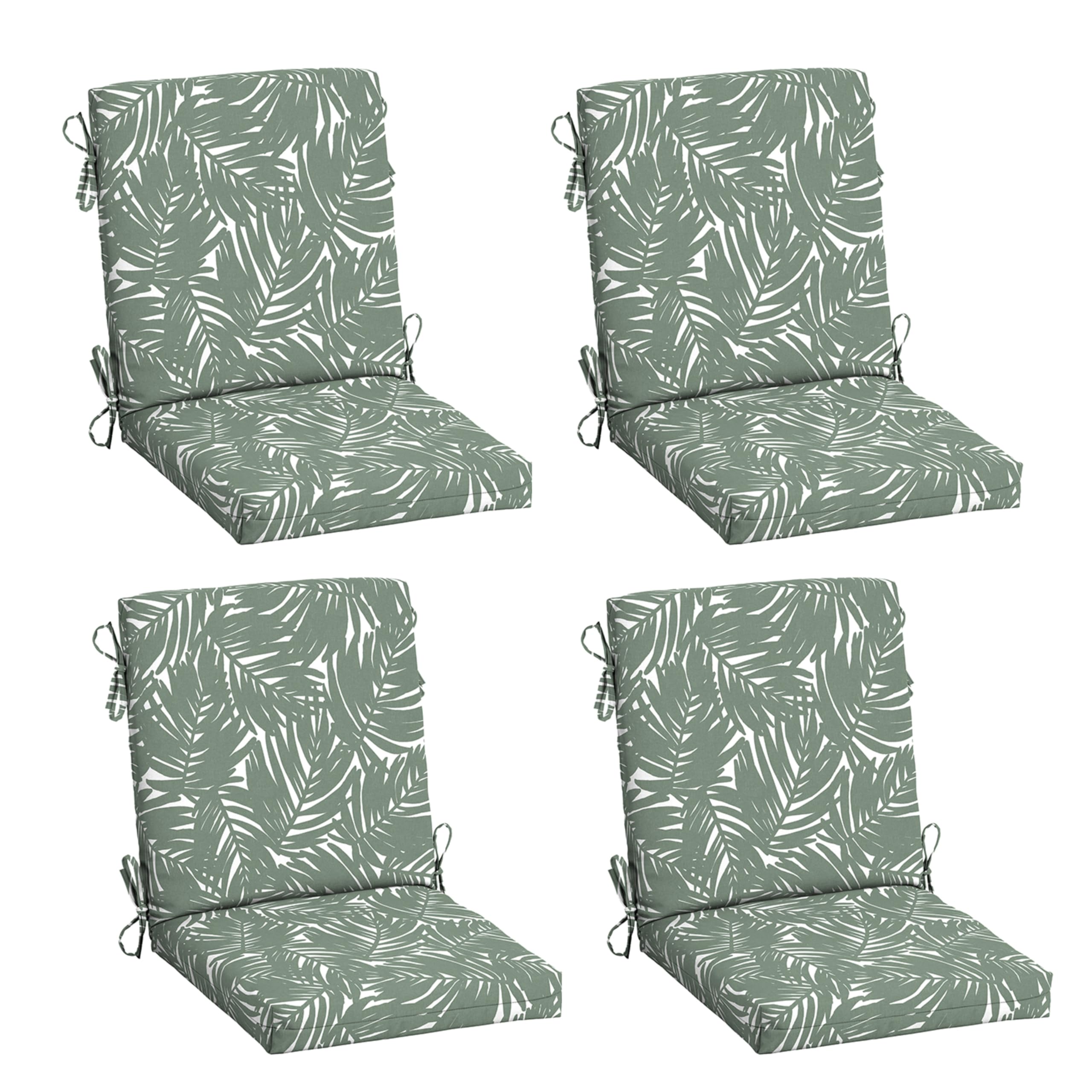 Arden Selections front view of 4-pack cushions showing Sage Palm print and coordinated set benefit