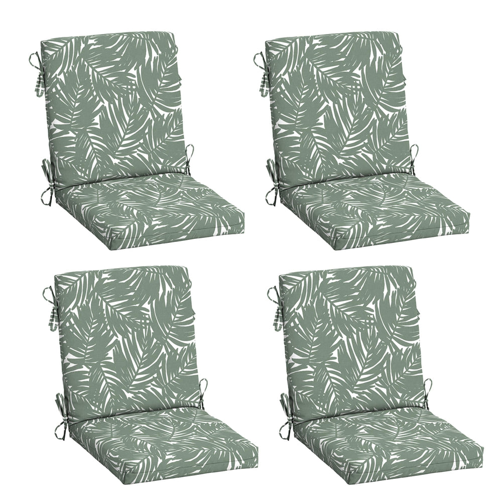 Arden Selections front view of 4-pack cushions showing Sage Palm print and coordinated set benefit