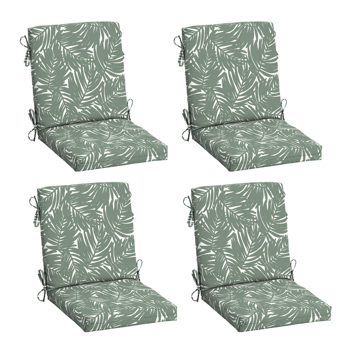Arden Selections front view of 4-pack cushions showing Sage Palm print and coordinated set benefit