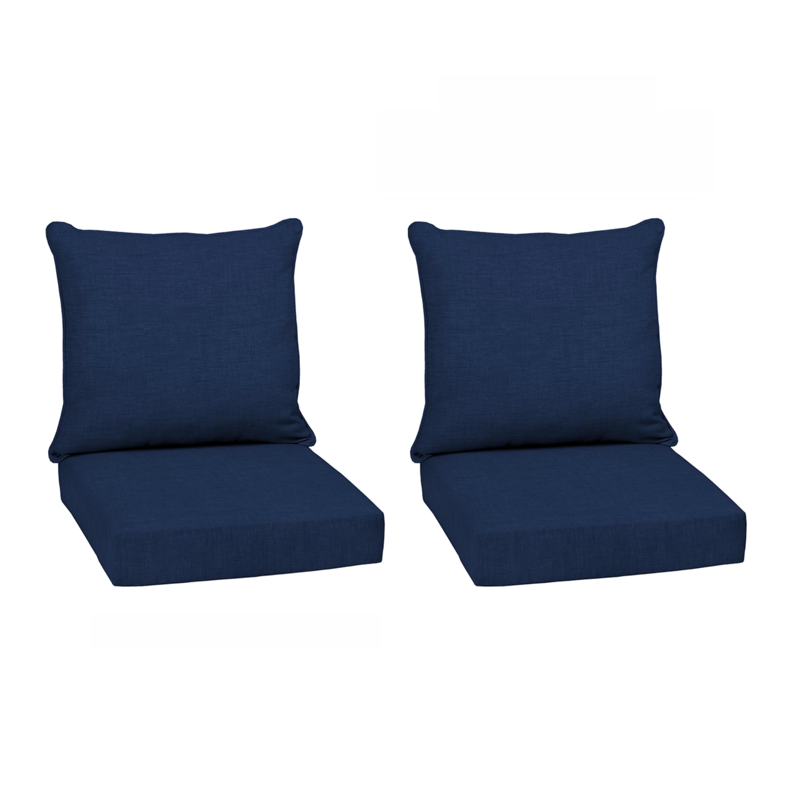 Arden Selections front view of sapphire blue cushion set shows inviting outdoor seating