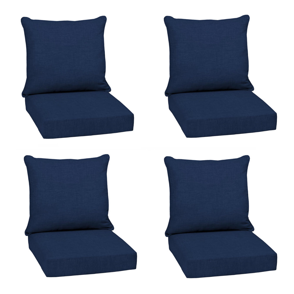 Arden Selections sapphire blue front view showing a full deep seat cushion set for immediate comfort