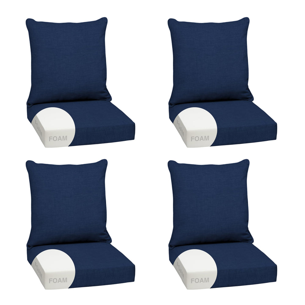 Arden Selections front view of sapphire blue 4-pack cushions showing fresh outdoor style and comfort