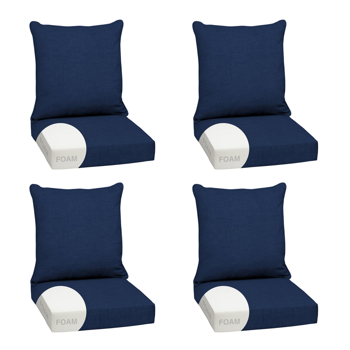 Arden Selections front view of sapphire blue 4-pack cushions showing fresh outdoor style and comfort