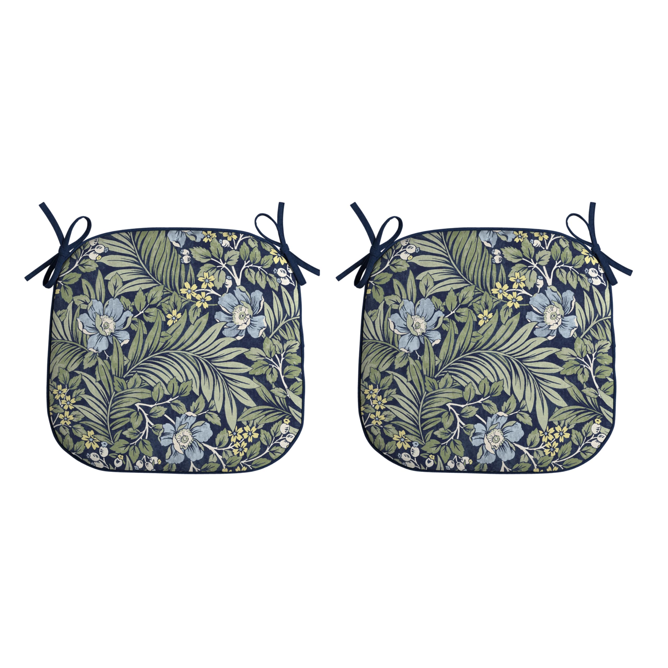 Arden Selections front view of two sapphire morrison floral seat pads showing pattern and match benefit