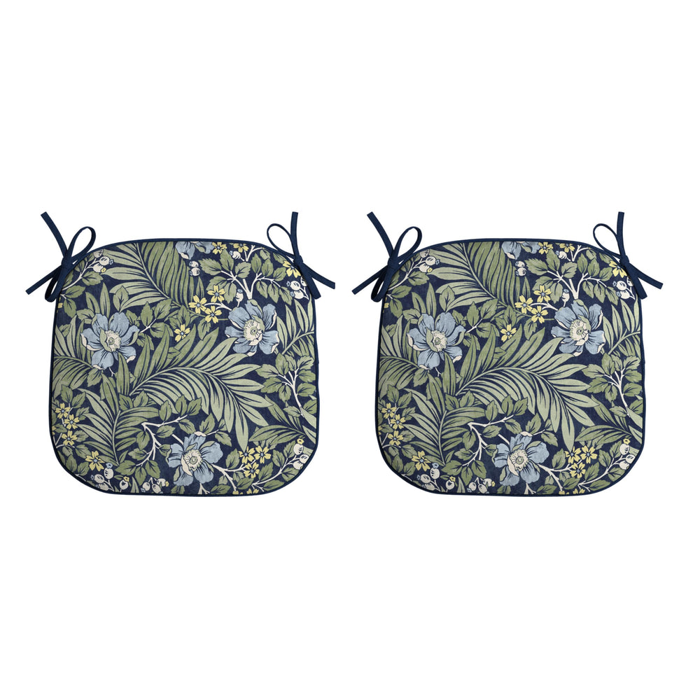 Arden Selections front view of two sapphire morrison floral seat pads showing pattern and match benefit