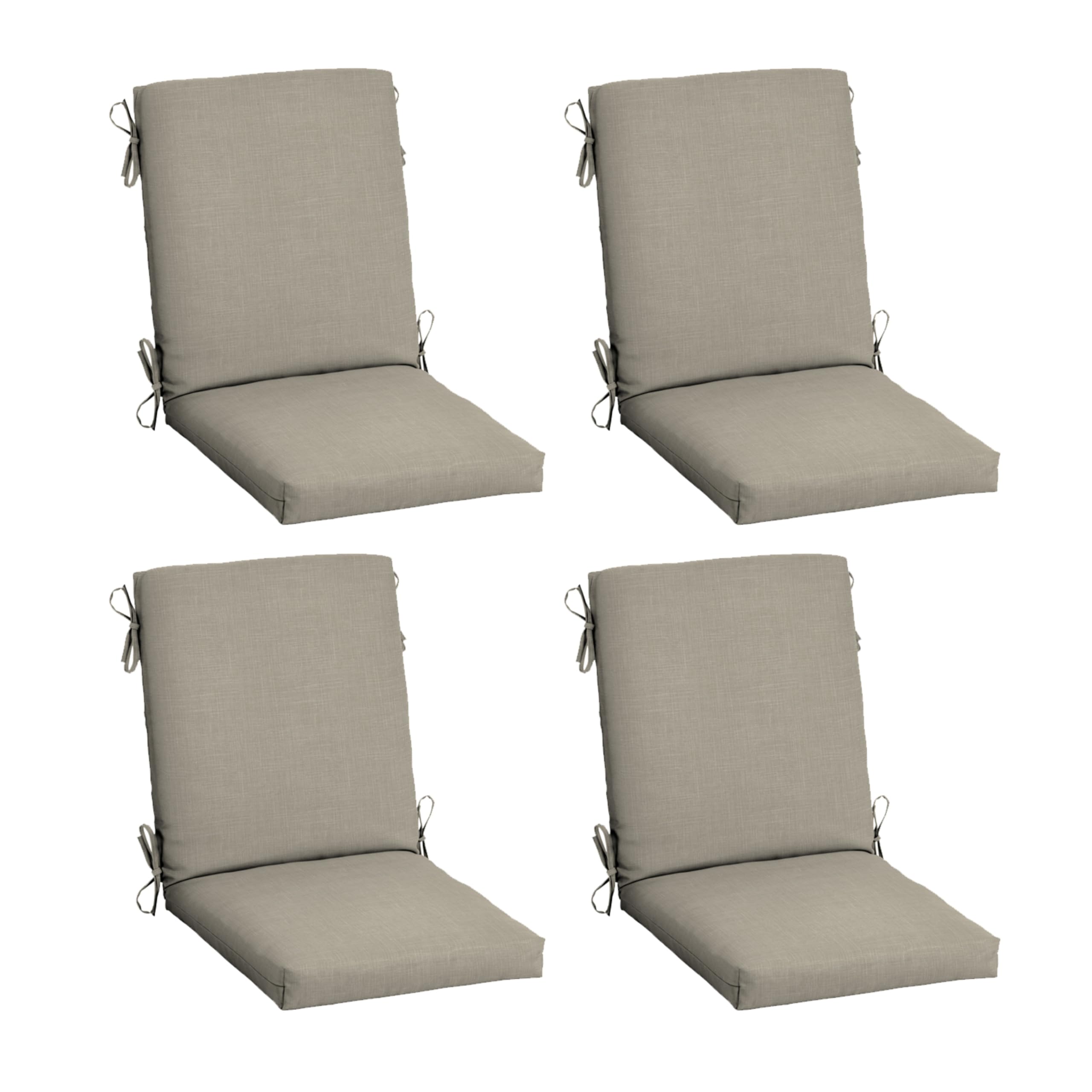 Arden Selections front view of four taupe dining chair cushions, shows coordinated set and comfort