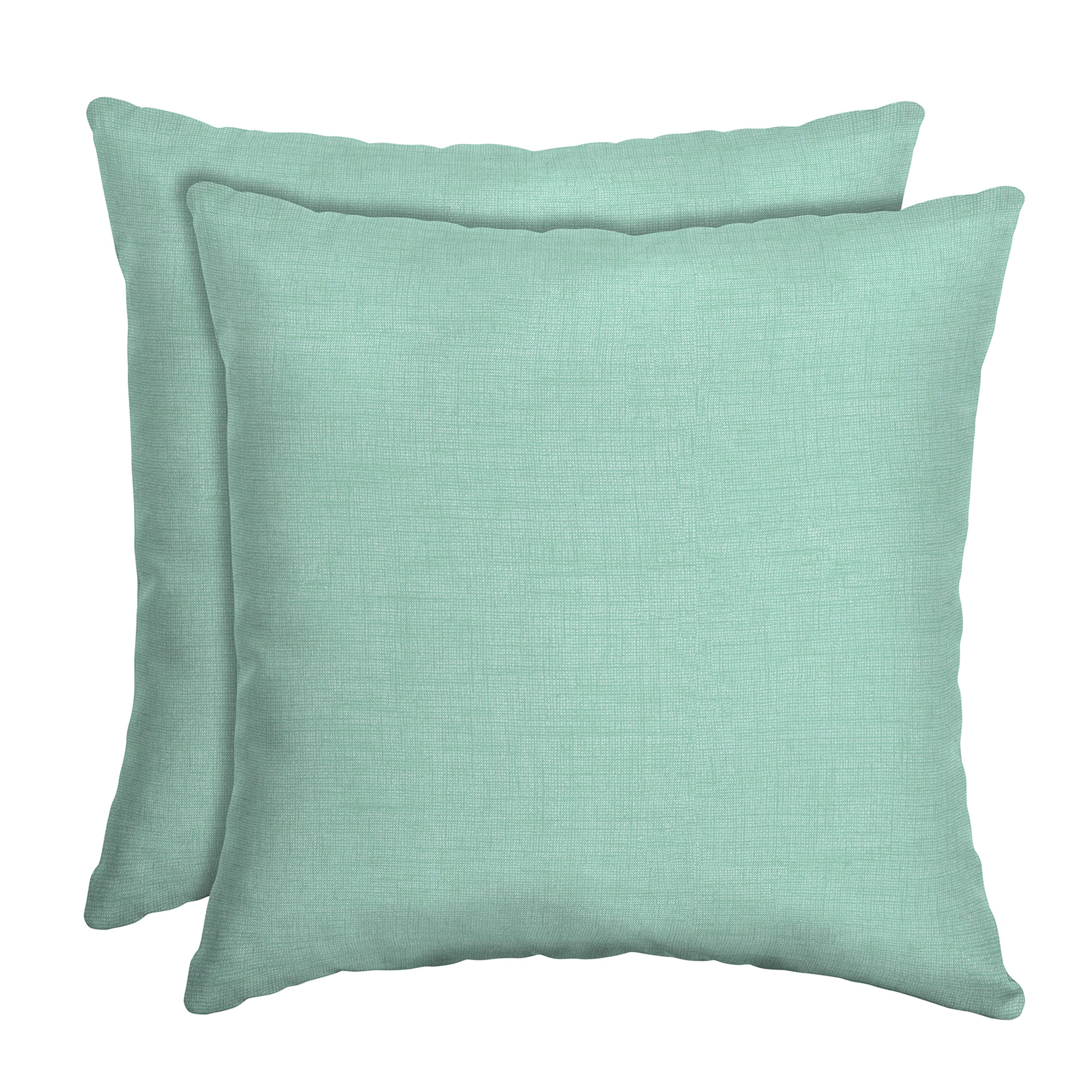 Arden Selections front view of aqua pillows adds bright patio color and comfort