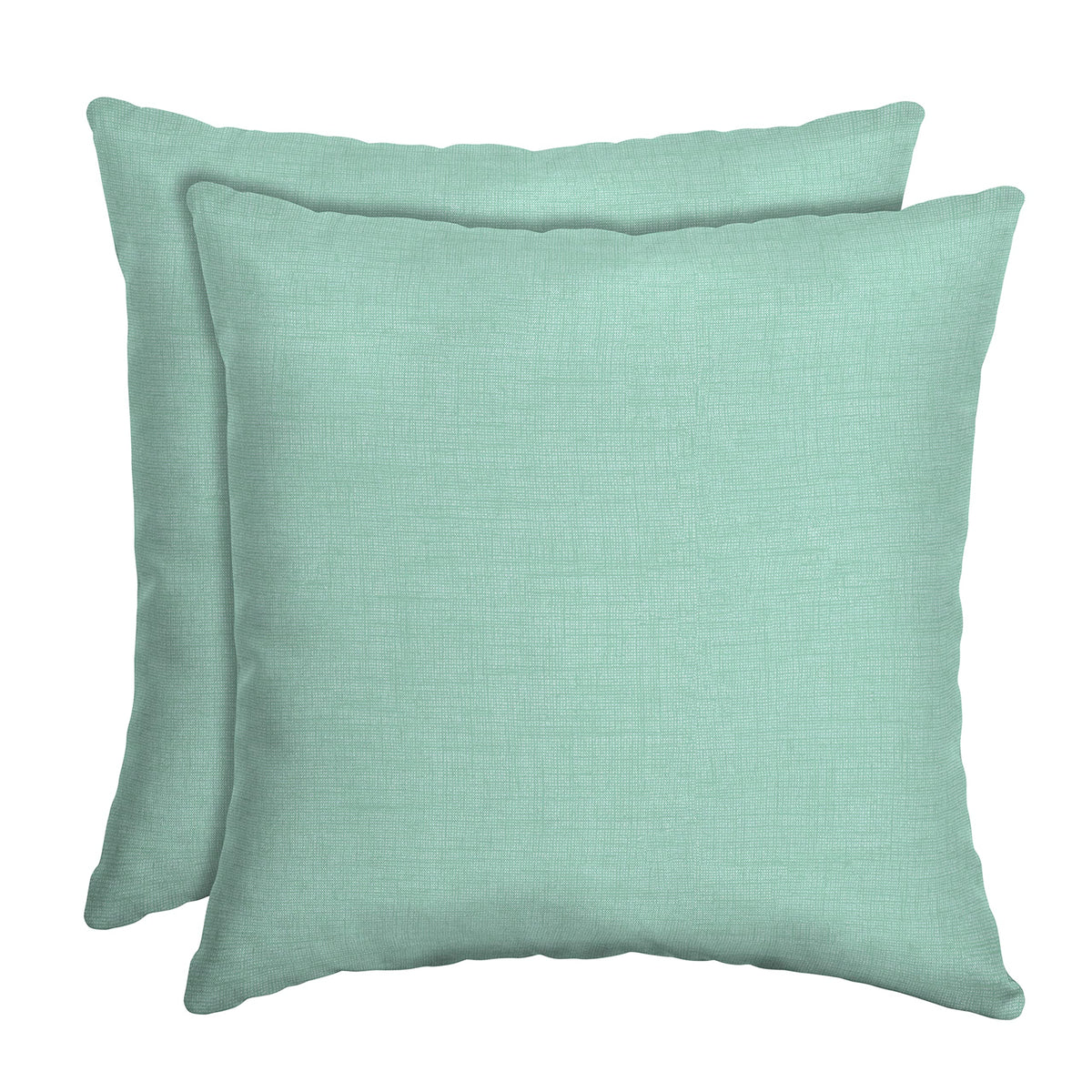 Arden Selections front view of aqua pillows adds bright patio color and comfort