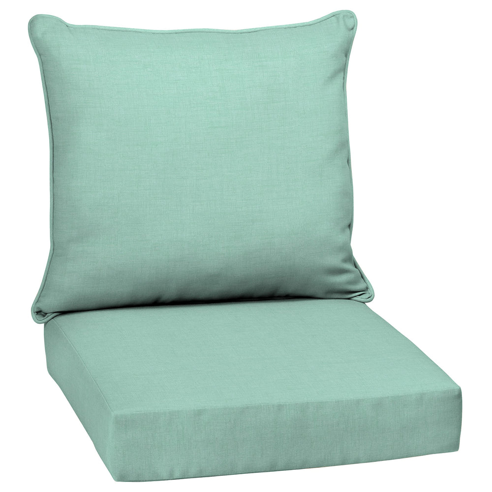 Arden Selections front view aqua cushion set showing vibrant color and durable finish