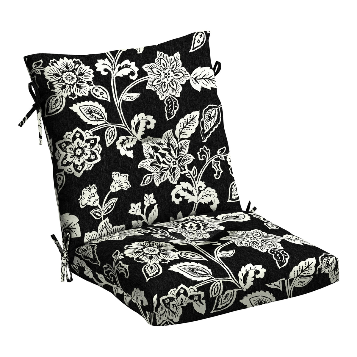 Arden Selections front view of cushion showing Ashland Black Jacobean pattern and tailored look