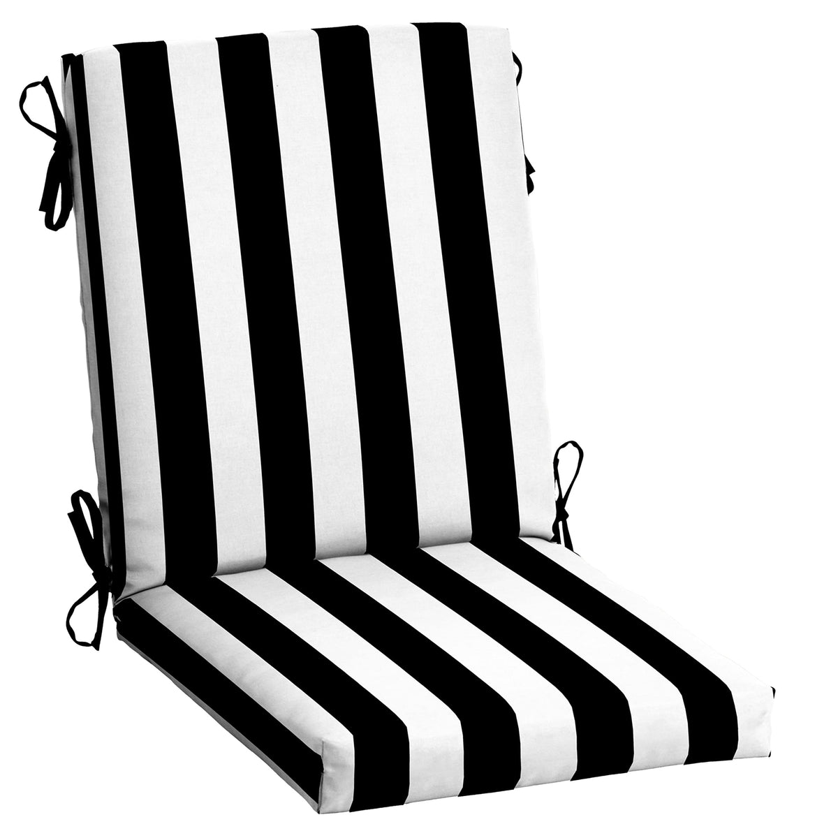 Arden Selections front view of black cabana stripe cushion showing clean design and comfort