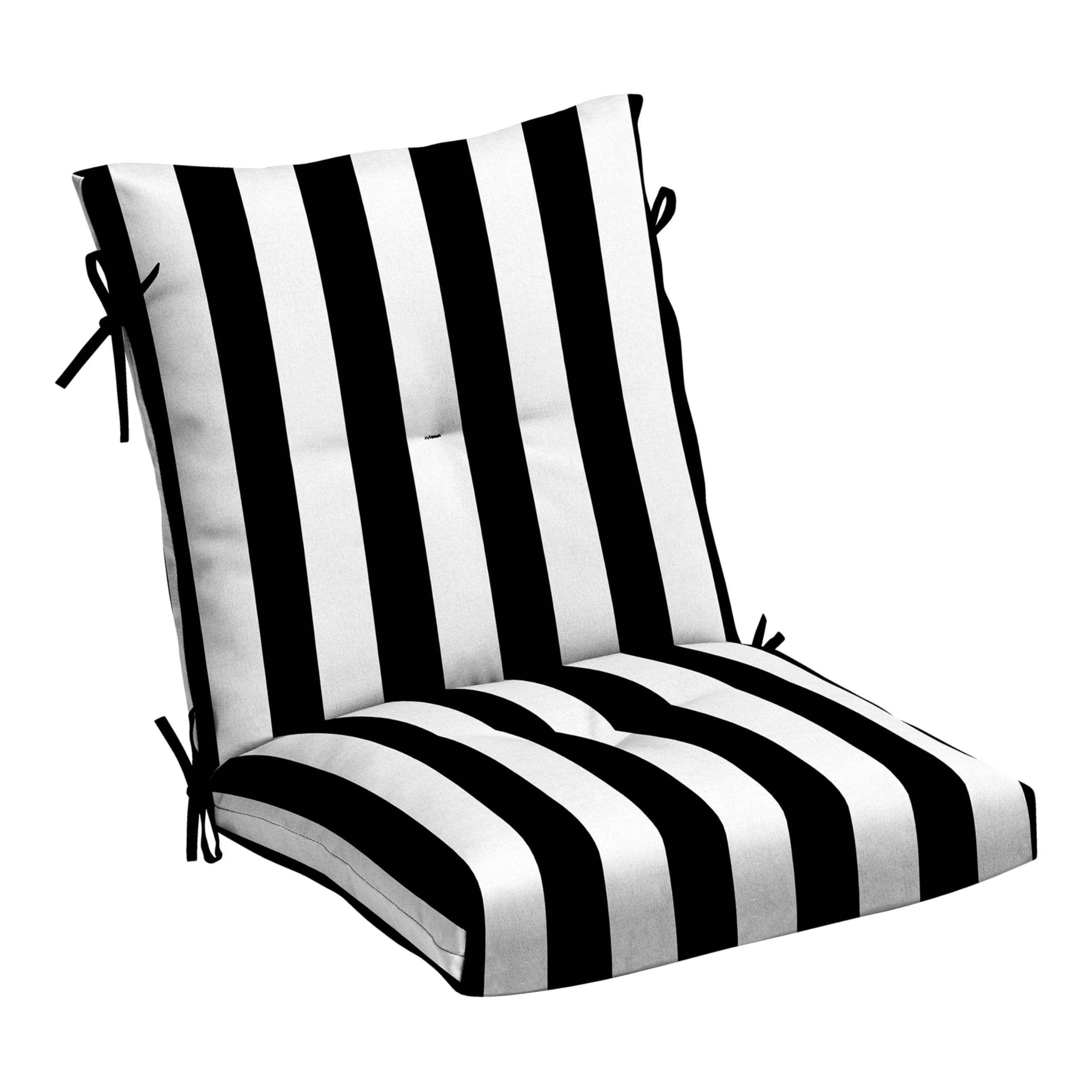 Arden Selections front view of black cabana stripe cushion showing classic style and comfort