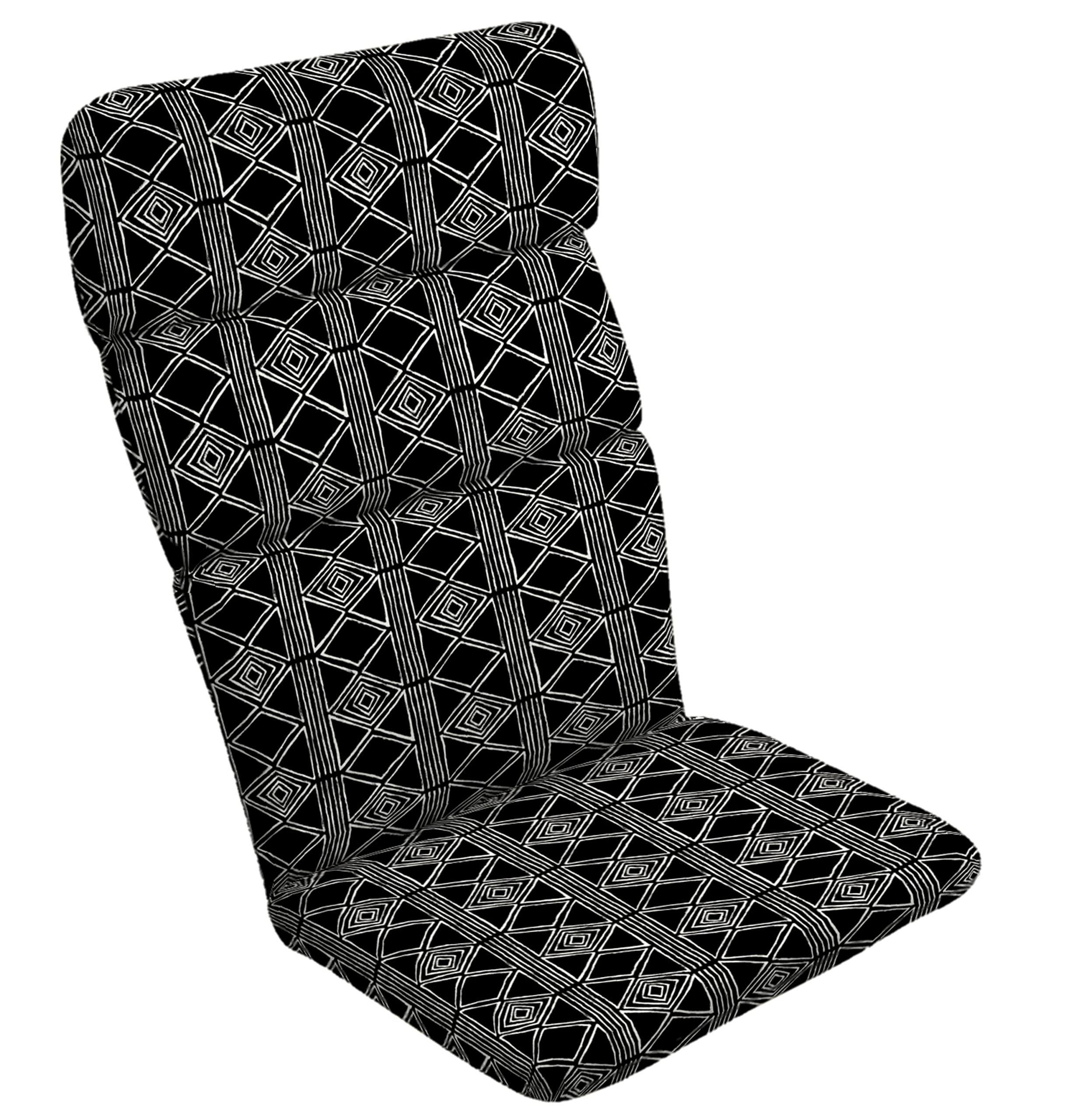 Arden Selections front view of black global stripe cushion showing weather-ready design and comfortable profile