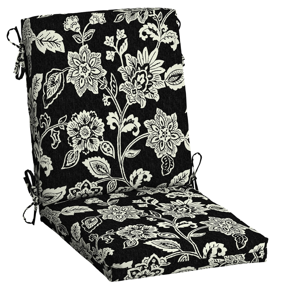 Arden Selections front view of Black Jacobean cushion showing color and pattern benefit: stylish outdoor upgrade