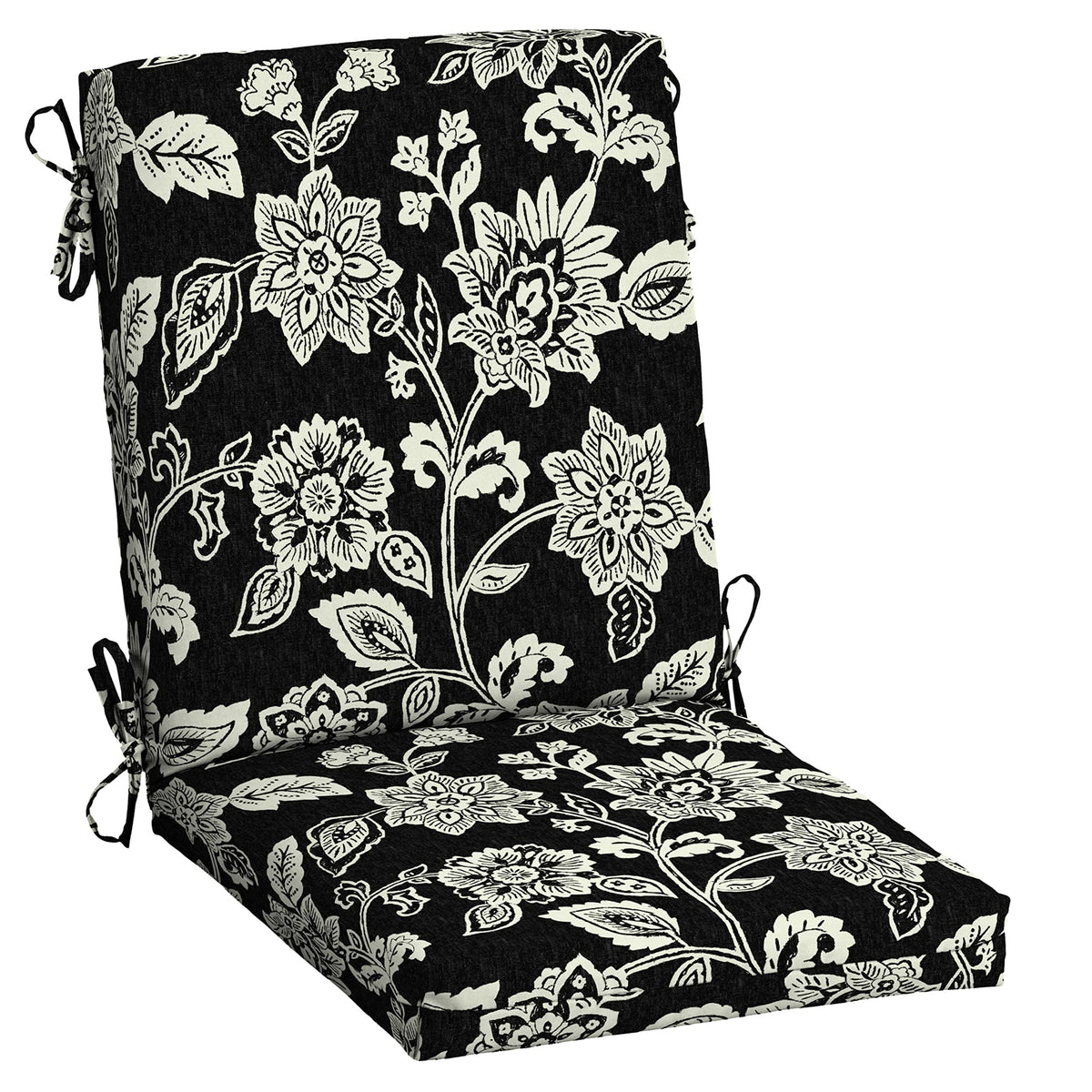 Arden Selections front view of Black Jacobean cushion showing color and pattern benefit: stylish outdoor upgrade