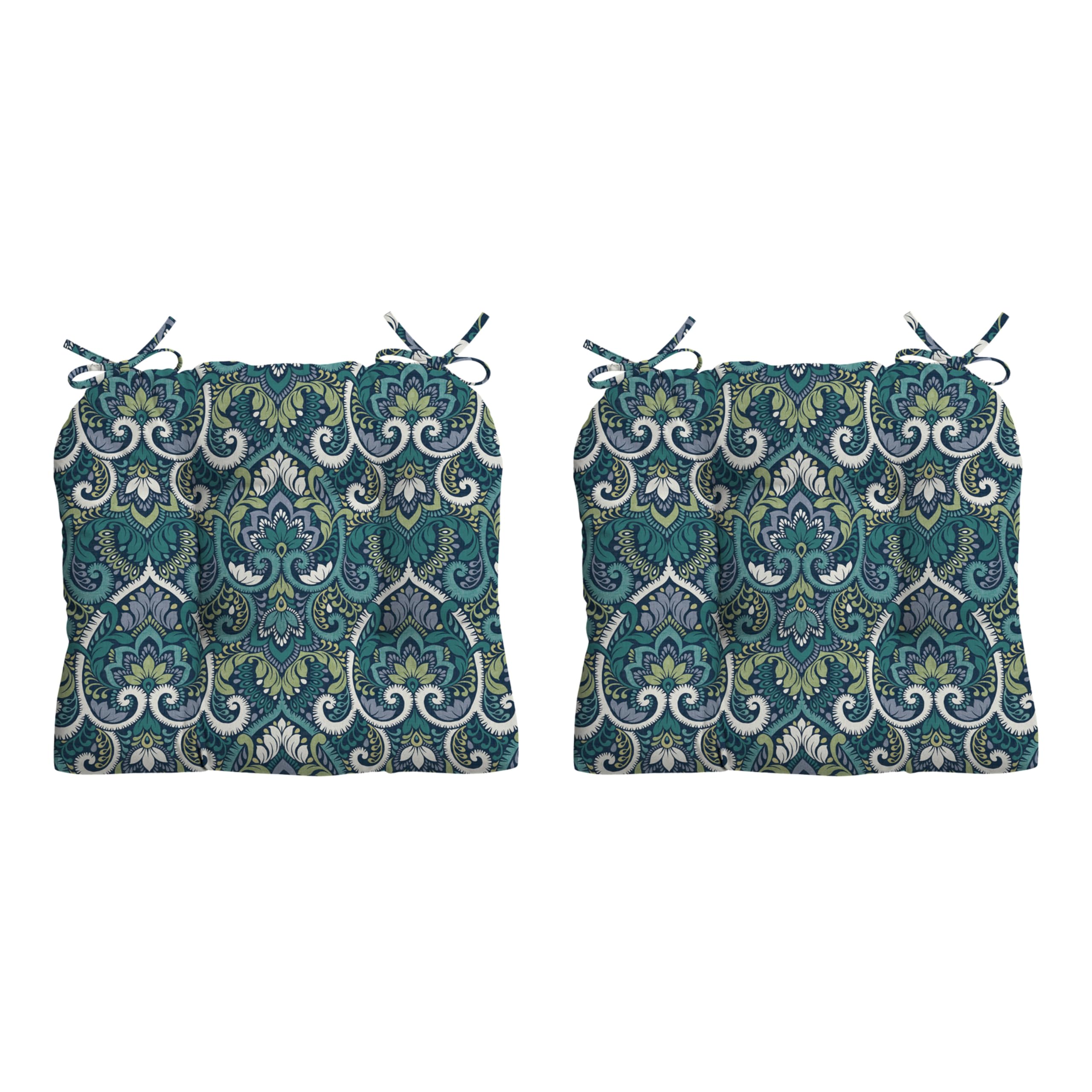 Arden Selections front view of blue damask cushions showing coordinated two-pack and style