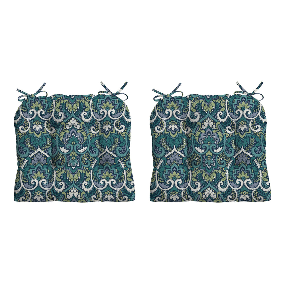 Arden Selections front view of blue damask cushions showing coordinated two-pack and style