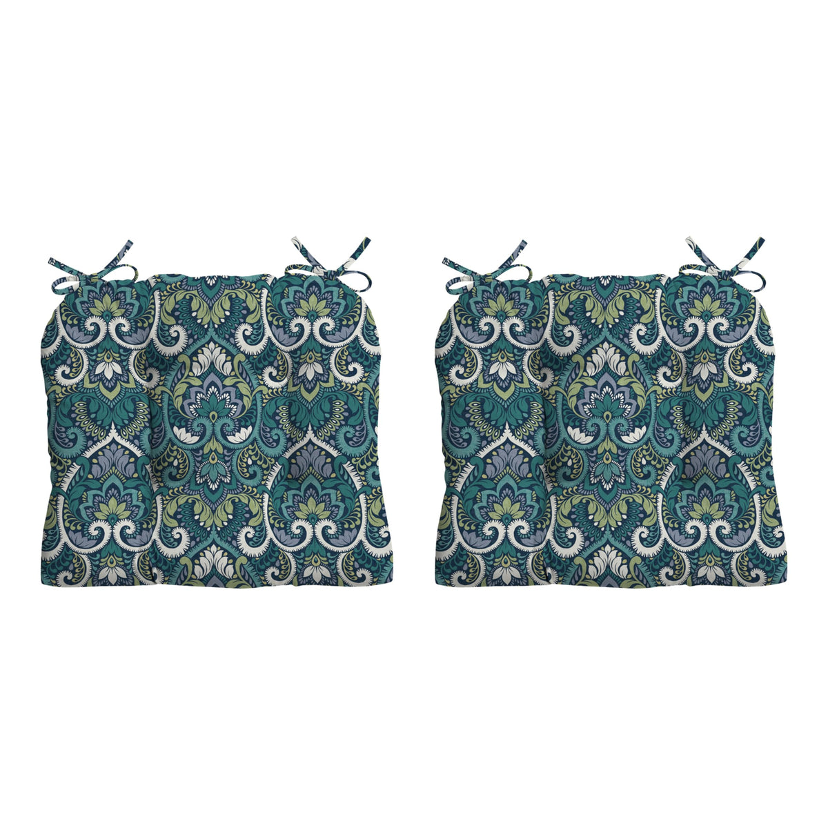 Arden Selections front view of blue damask cushions showing coordinated two-pack and style