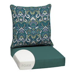 Arden Selections front view of blue damask cushions shows stylish comfort