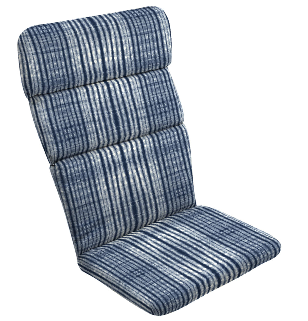 Arden Selections front view cushion showing blue shibori stripe and comfortable padding