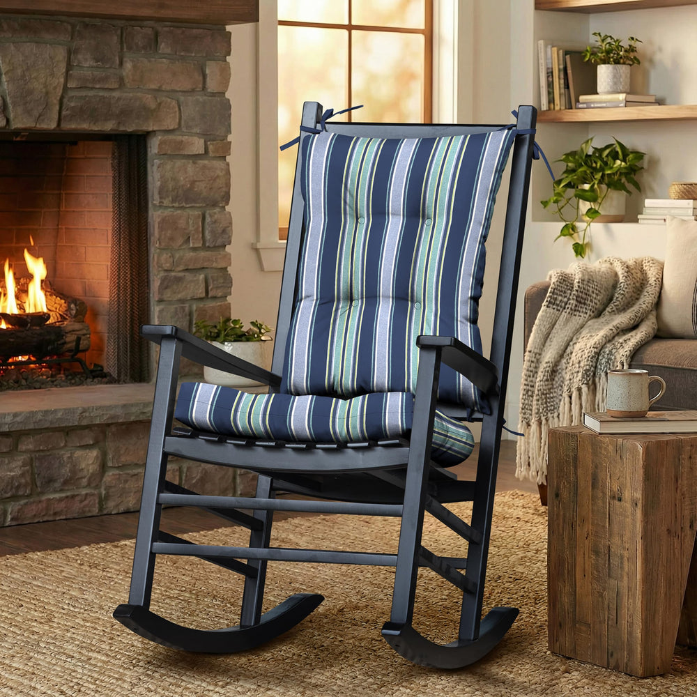 Arden Selections front view blue stripe cushion showing stylish outdoor design and comfort