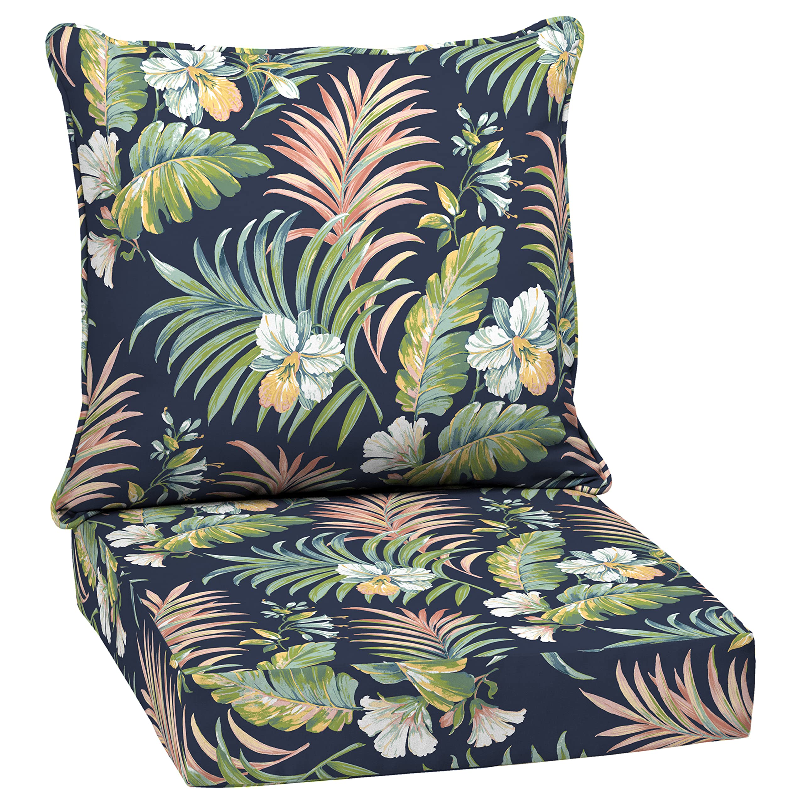 Arden Selections front view of cushion set showing pattern and fit, enhances outdoor style