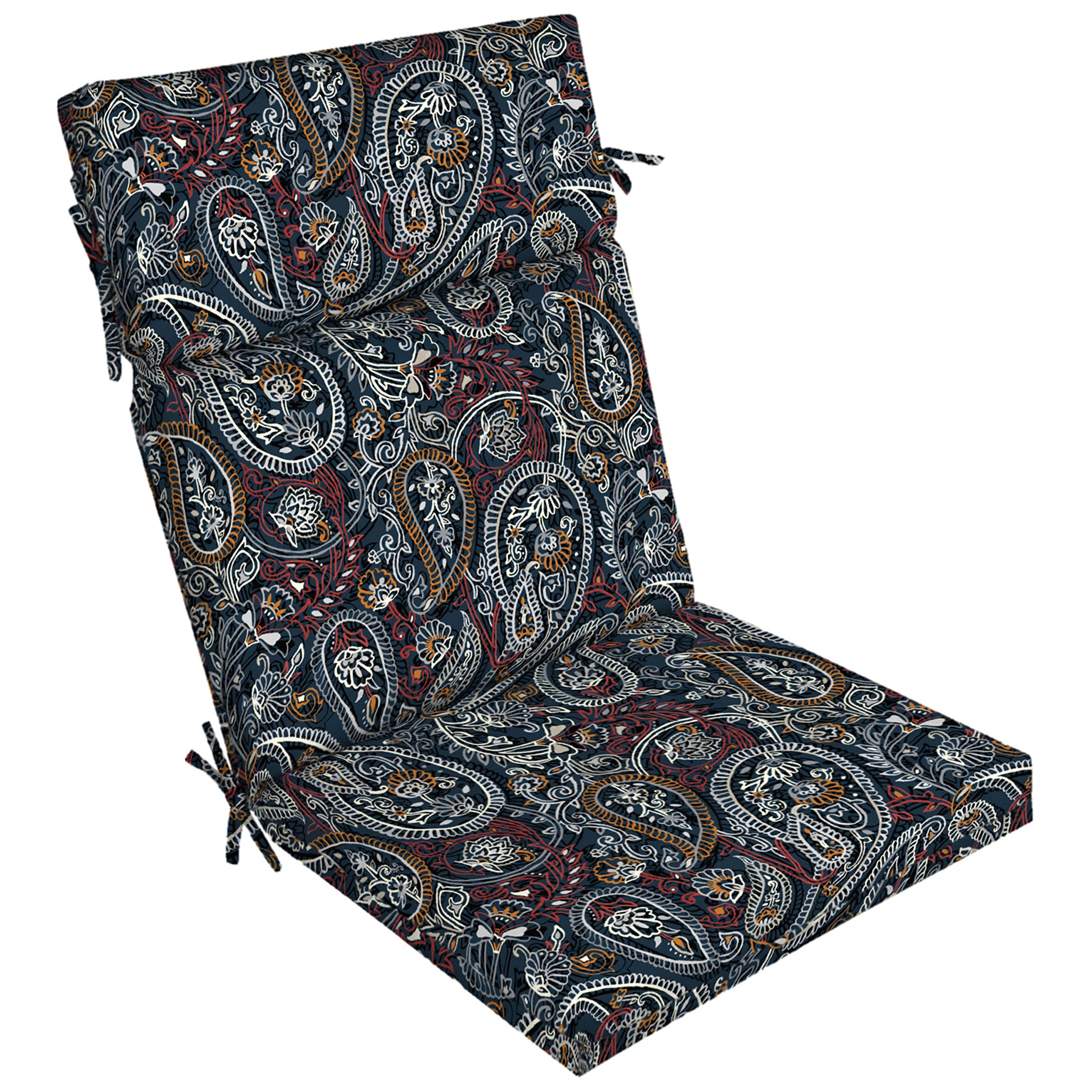 Arden Selections front view of cushion set showing navy palmira paisley pattern and style benefit