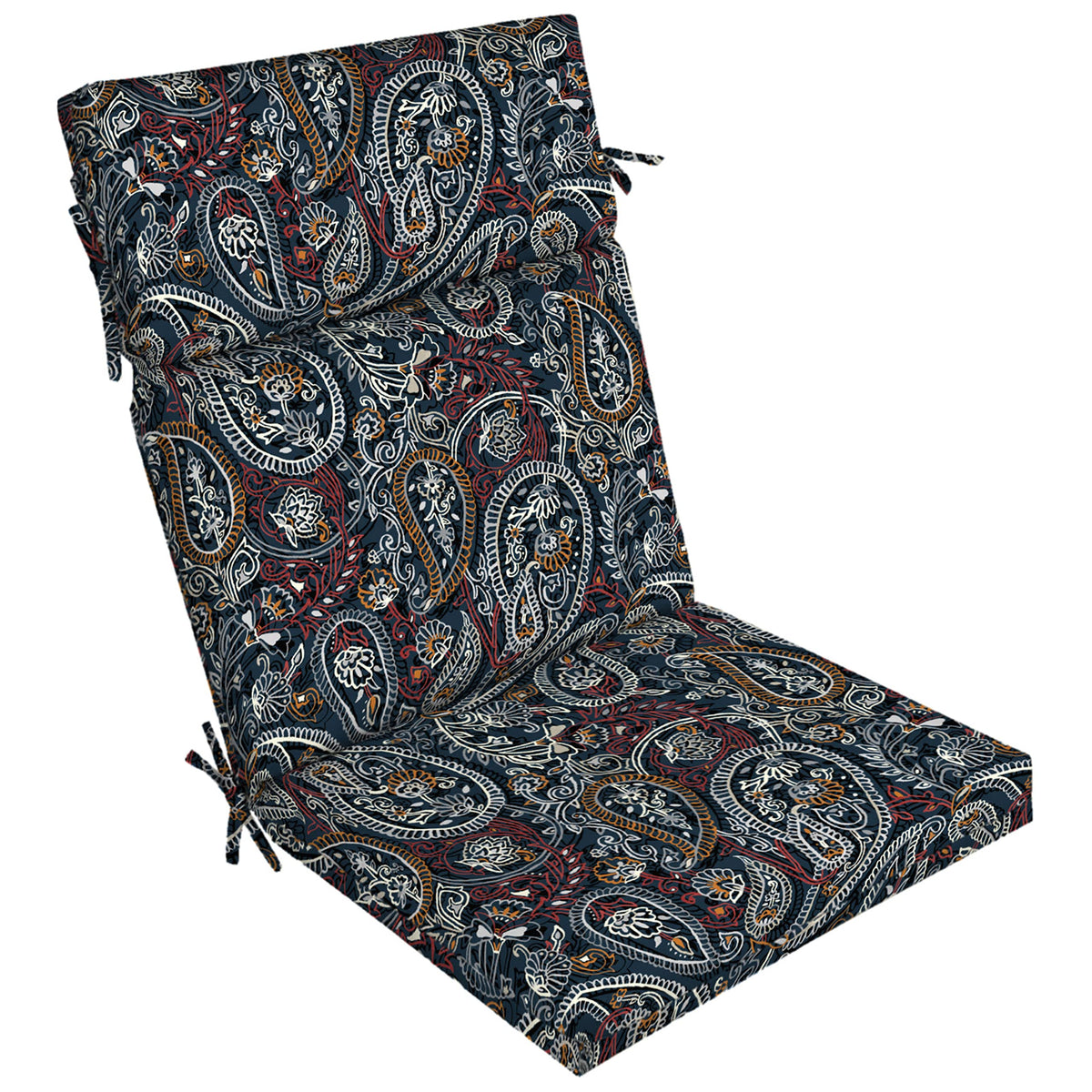 Arden Selections front view of cushion set showing navy palmira paisley pattern and style benefit
