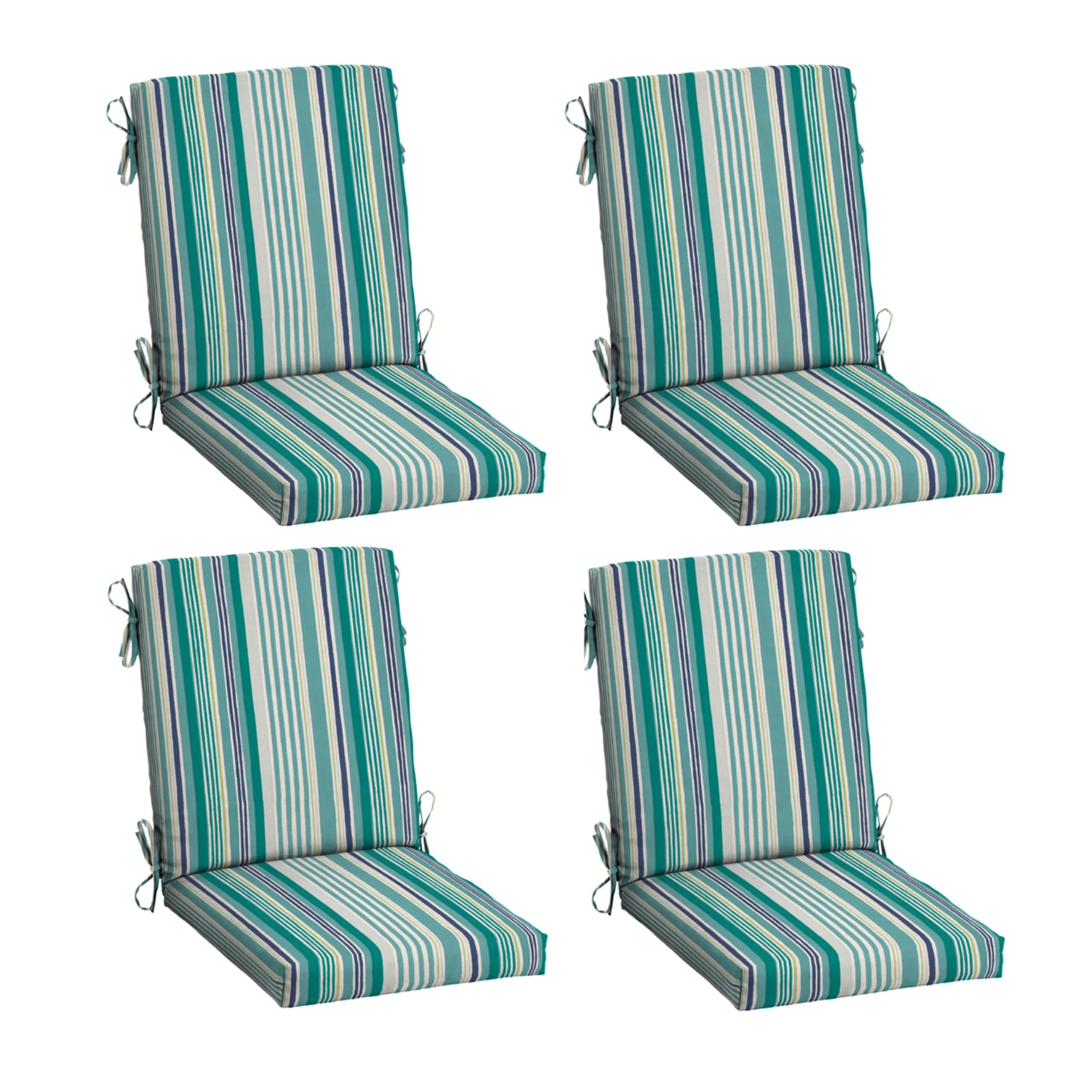 Arden Selections front view of teal cobalt stripe cushions showing vibrant color and fit