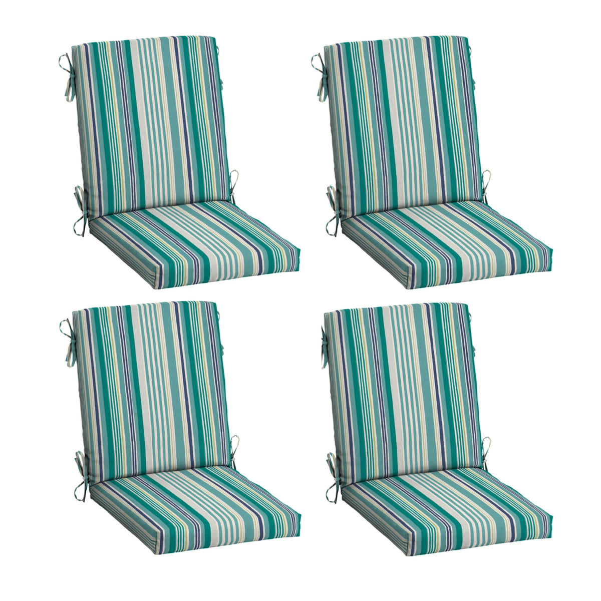 Arden Selections front view of teal cobalt stripe cushions showing vibrant color and fit