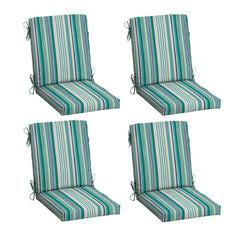 Arden Selections front view of teal cobalt stripe cushions showing vibrant color and fit