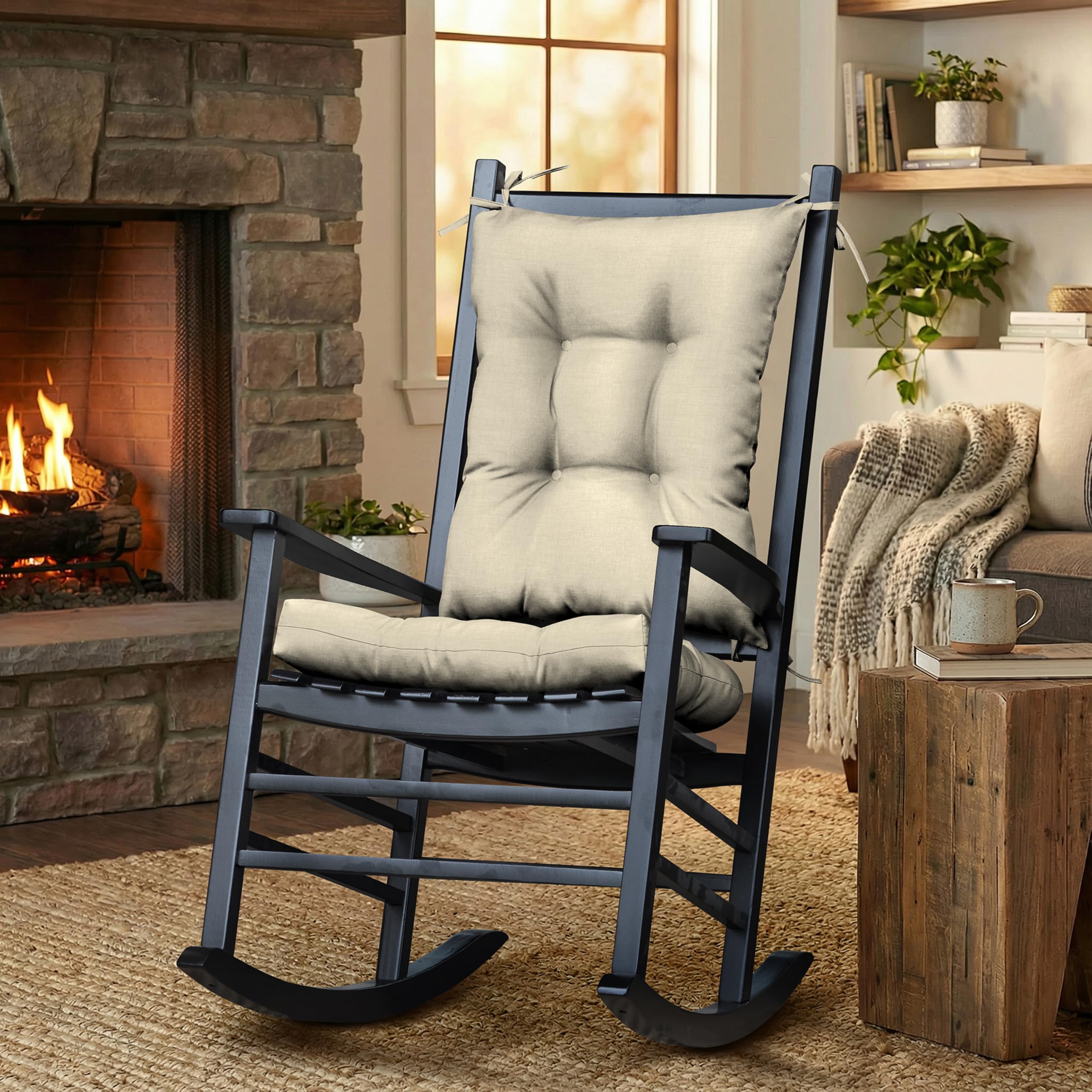 Arden Selections front view of tan rocking chair cushion showing full two-piece set for comfort