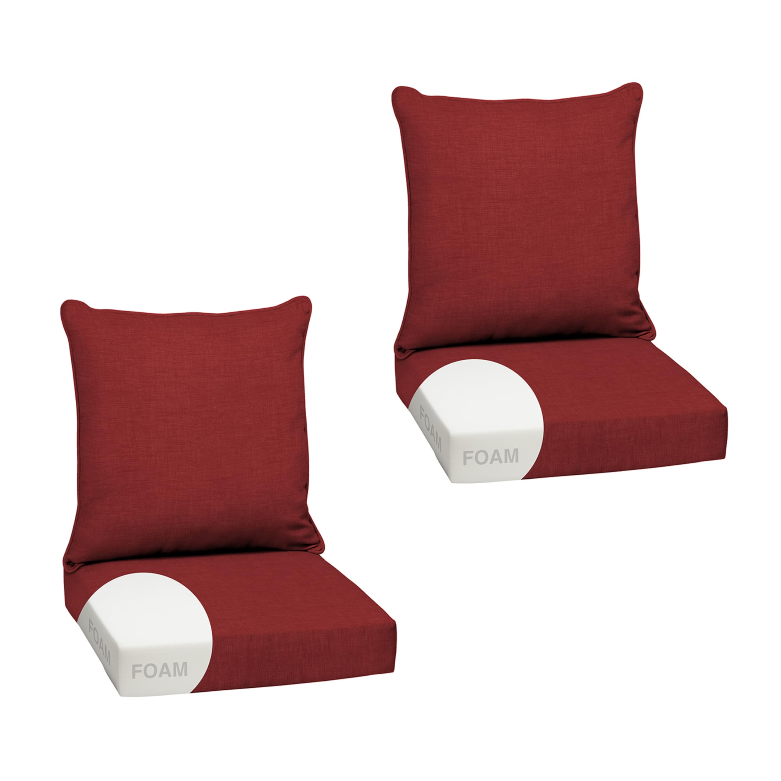 Arden Selections front view of ruby red two-piece cushion set shows inviting patio comfort