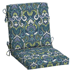 Arden Selections front view of sapphire aurora blue damask cushion, vibrant seat appeal