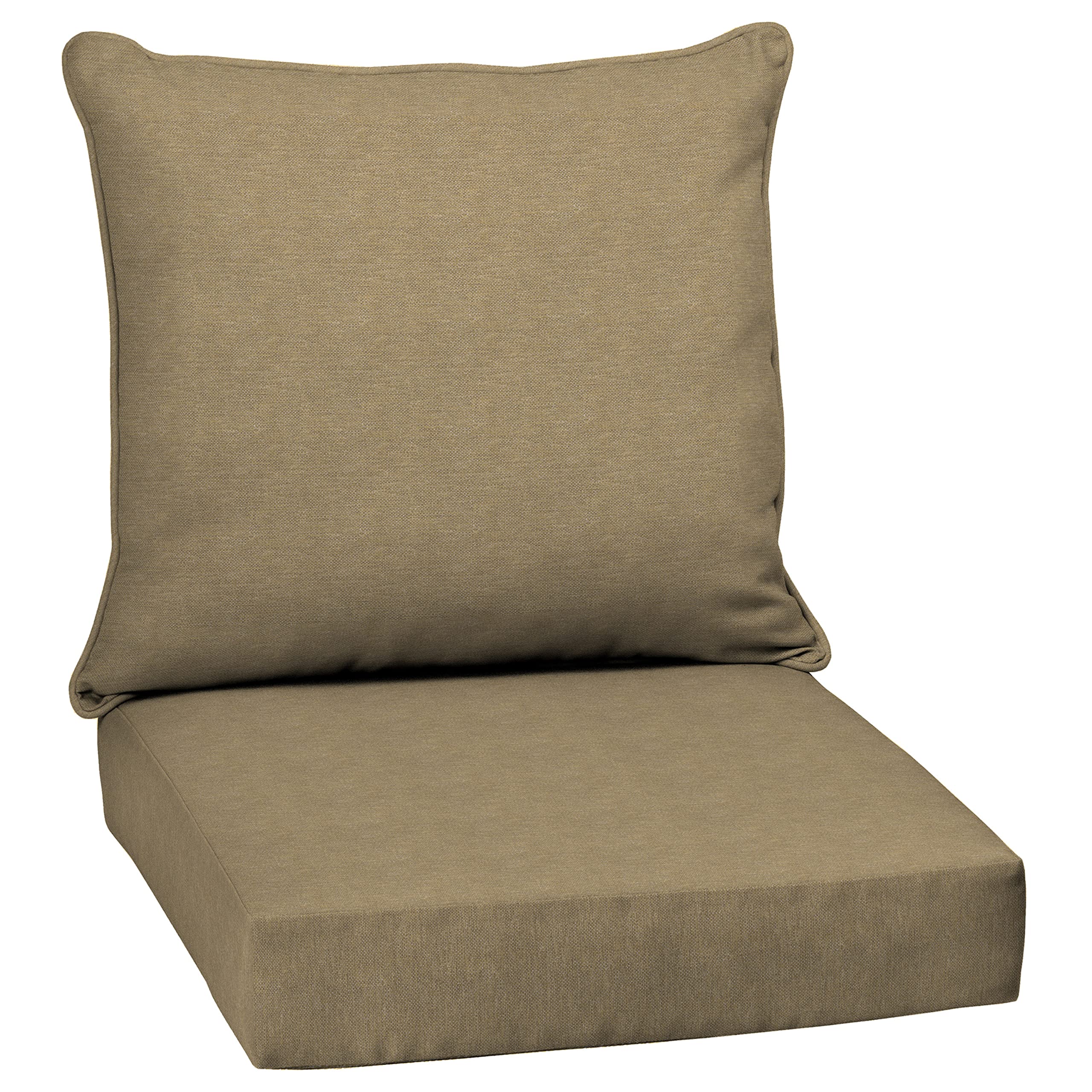 Arden Selections front view of tan cushion set showing neutral outdoor style and comfort