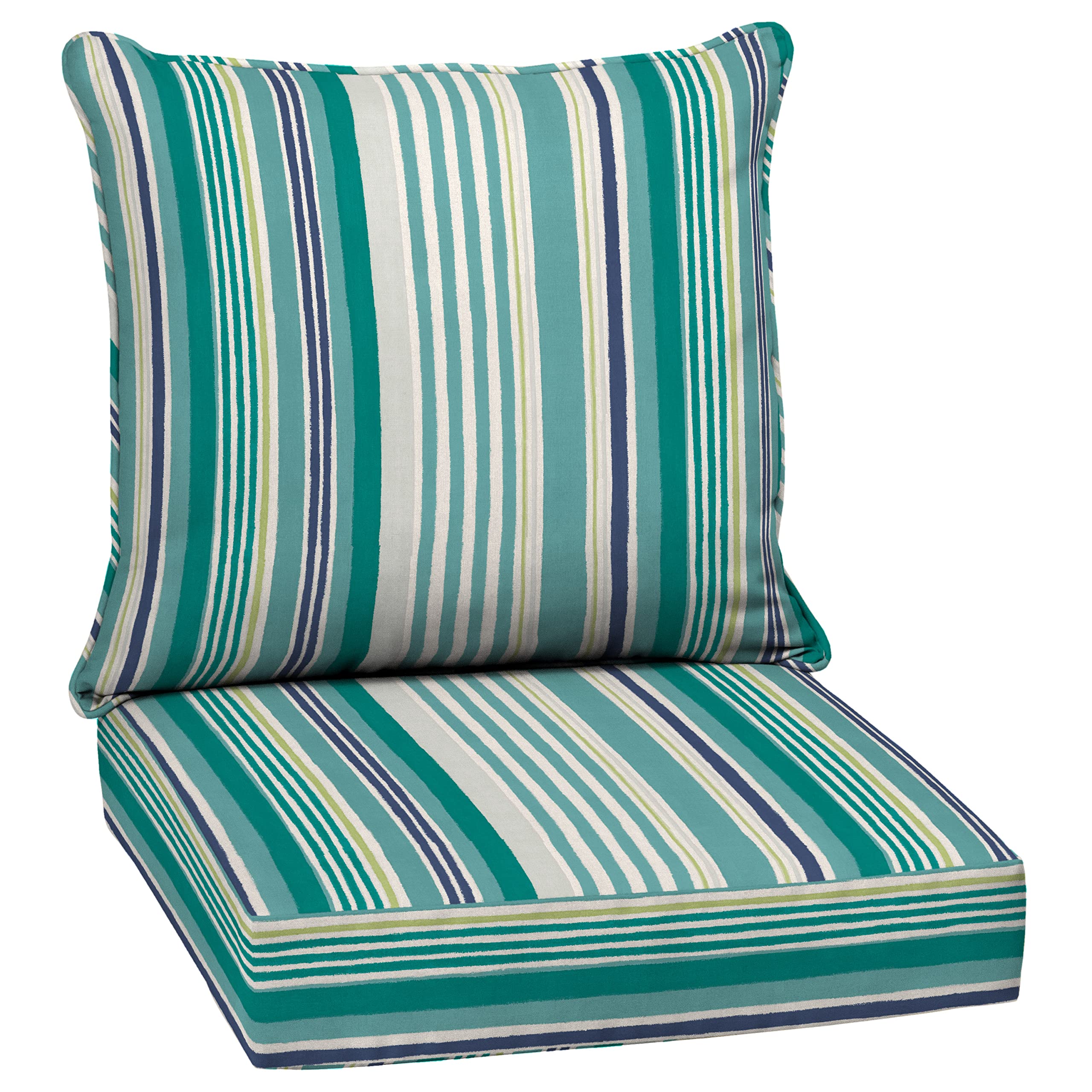 Arden Selections front view of teal cobalt stripe cushion set showing vibrant color and pattern