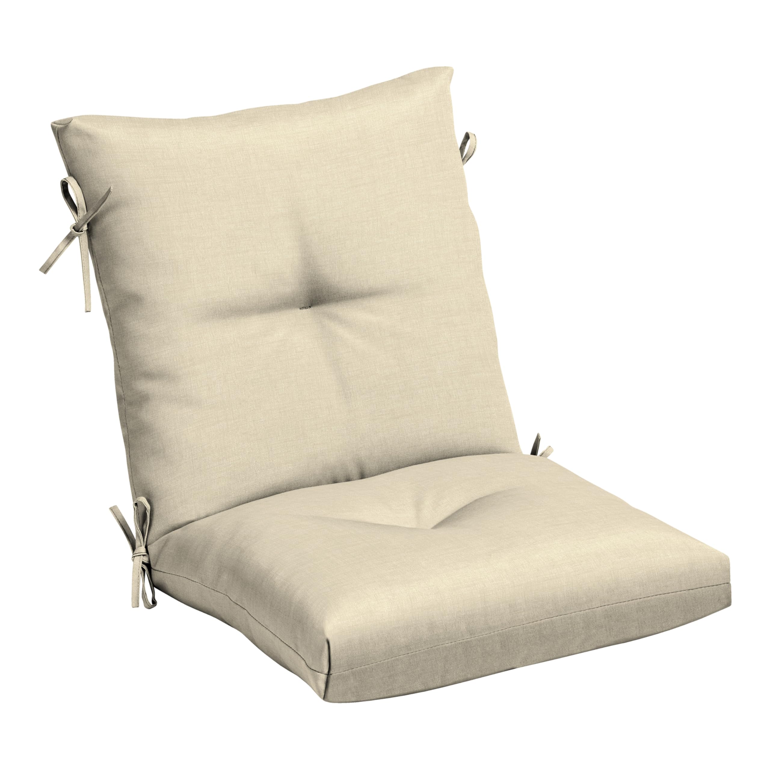 Arden Selections front view of tufted tan cushion showing neat profile and comfort