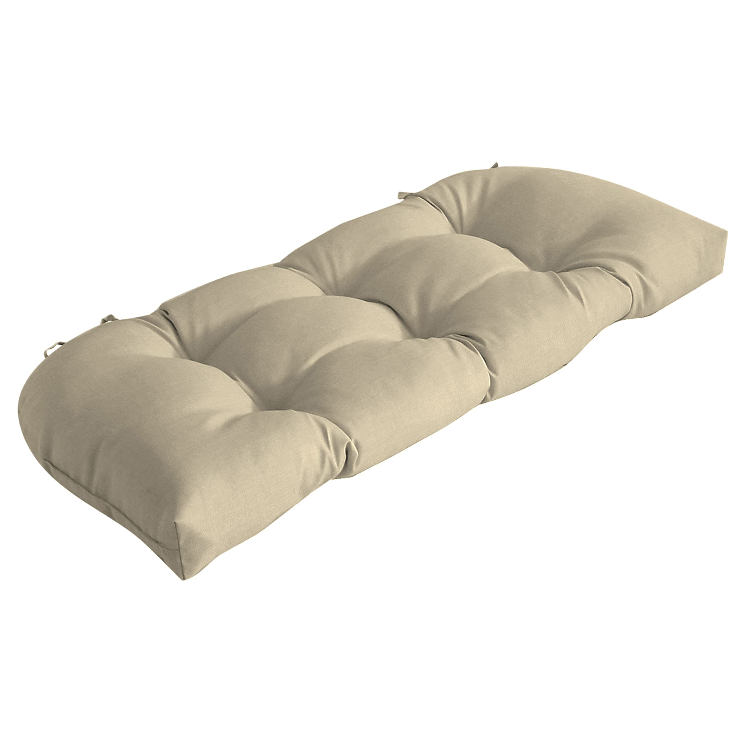 Arden Selections front view of tan tufted settee cushion showing neat fit and comfort