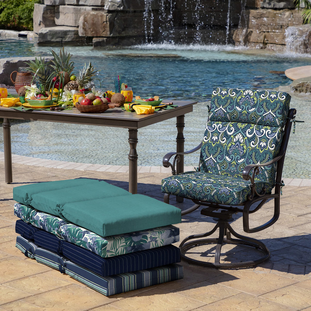 Arden Selections cushion on outdoor dining chairs showing functional style